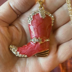 Boot necklace in red comes on a 17” necklace.